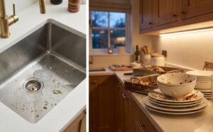 Slow kitchen drain after holiday hosting caused by grease and food buildup